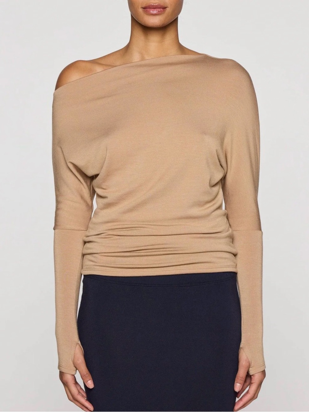 Bleusalt Women's Long Sleeve Jersey Top in Camel, Small (Size 1)